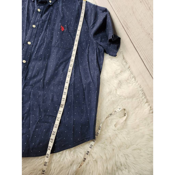 Us Polo Assn Mens Button-Up Shirt‎ Blue White Polka Dot Short Sleeve Stretch XXL - Picture 4 of 5